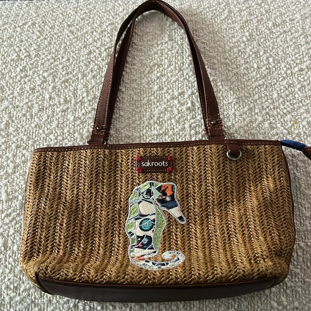 Sakroots Small Shopper Seahorse Straw Tote Handbag